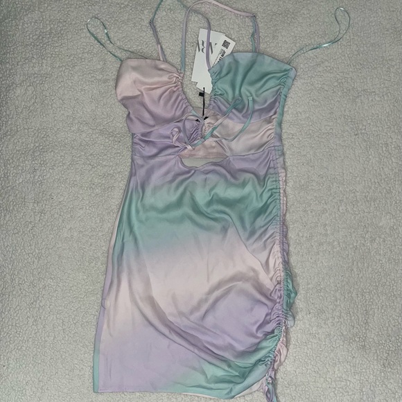 NWT Zara Tie Dye Satin Cut Out Dress - Picture 10 of 16
